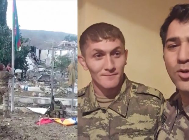 Suqovuşana Azərbaycan bayrağını sancan hərbçimiz – Video