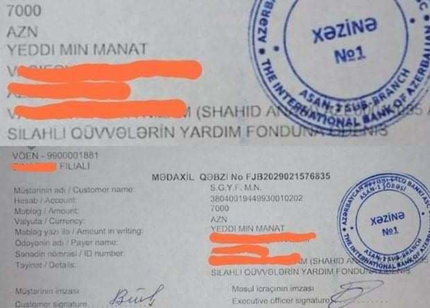 Şəhid anası Ordumuza 7000 manat ianə etdi