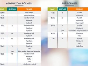 “Dərs vaxtı”nın sabaha olan cədvəli