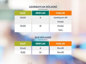 Teledərslərin sabaha olan cədvəli