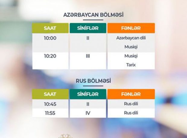 Teledərslərin sabaha olan cədvəli